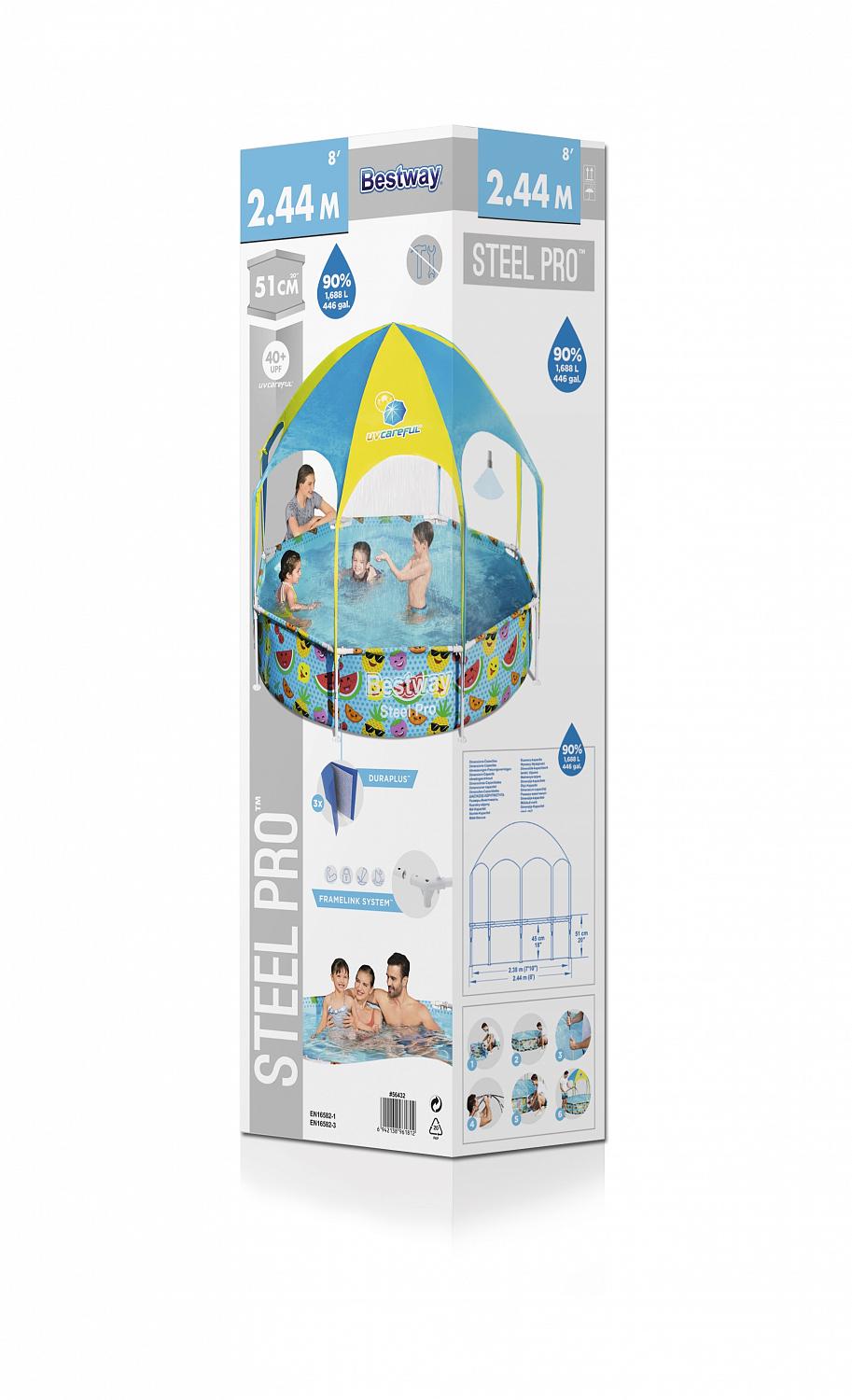 Каркасный бассейн Bestway 56432 BW, My First Pool 244х51см с навесом, 1688л фото 5